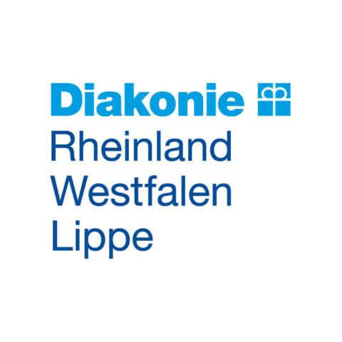 Logo der Diakonie Rheinland Westfalen Lippe In blauer Schrift Diakonie Rheinland Westfalen Lippe auf weißem Untergrund