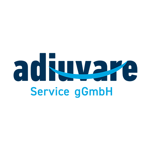 Logo in blauer Schrift der adiuvare Service gGmbH